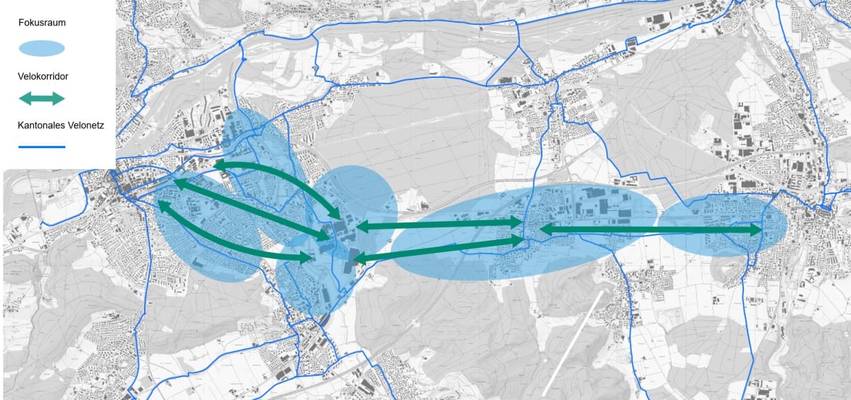 Velovorzugsroute Aarau–Lenzburg: Sechs Fokusräume mit drei Hauptkorridoren werden vertieft geprüft